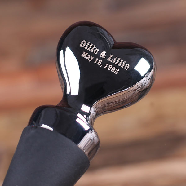 Personalized Heart Shape Stainless Steel Wine Stopper Closeup T-025318