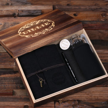 Black Personalized Felt Journal, Pen & Water Bottle Gift Set T-025321-Black