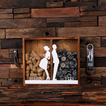 Personalized Beer Cap & Wine Cork Holder - His and Hers Print Front T-025335-E