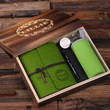 Tropical Green Personalized Felt Journal, Pen & Water Bottle Gift Set T-025321-TropicalGreen