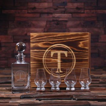 Whiskey Snifters Gift Set with Personalized Whiskey Decanter & Engraved Keepsake Gift Box T-025286