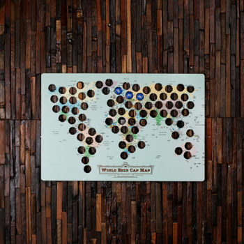 World Beer Cap Map Wooden Beer Cap Holder - Western Print T-025428-A