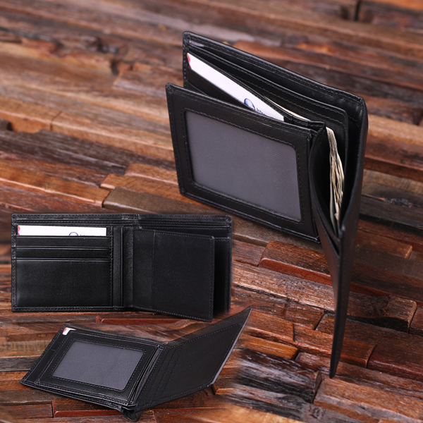 Men’s Personalized Engraved Monogrammed Black Leather Wallet Inside T-024979-Black
