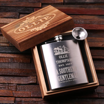 Personalized 7-oz Stainless Steel Flask & Keepsake Wood Box T-024982