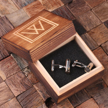Personalized Engraved Bullet Cuff Link Set with Wood Box T-025087
