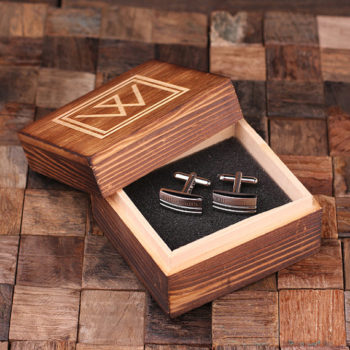 Personalized Engraved Classic Rectangular Cuff Links Inside Wood Box T-025066