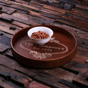 Personalized Natural Wood Party & Event Round Serving Tray T-024580 foodie gifts for men