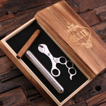 Personalized Stainless Steel Cigar Holder, Cutters & Box T-025044