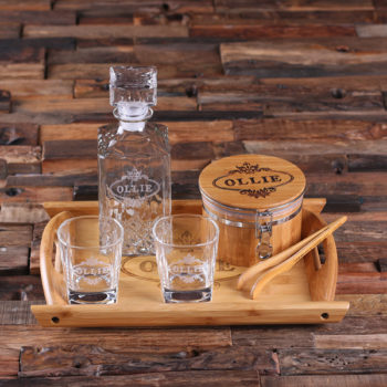 Personalized Whiskey Decanter Set with Bamboo Tray & More T-025233