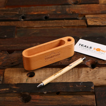 Personalised business card holder and pen set
