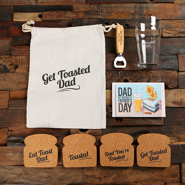 Toast Coaster Set with Beer Glass, Bottle Opener, Greeting ...