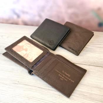 personalised leather wallet black brown monogram