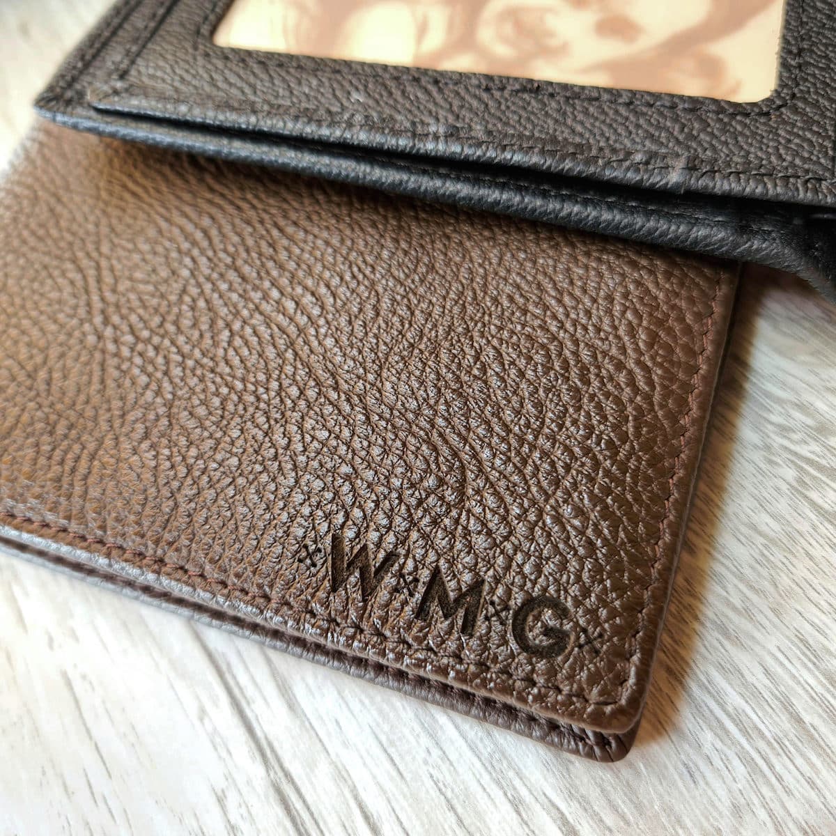 personalised leather wallet black brown monogram