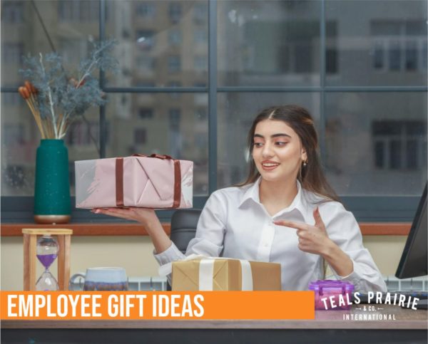 employee pleased with custom gift box from boss